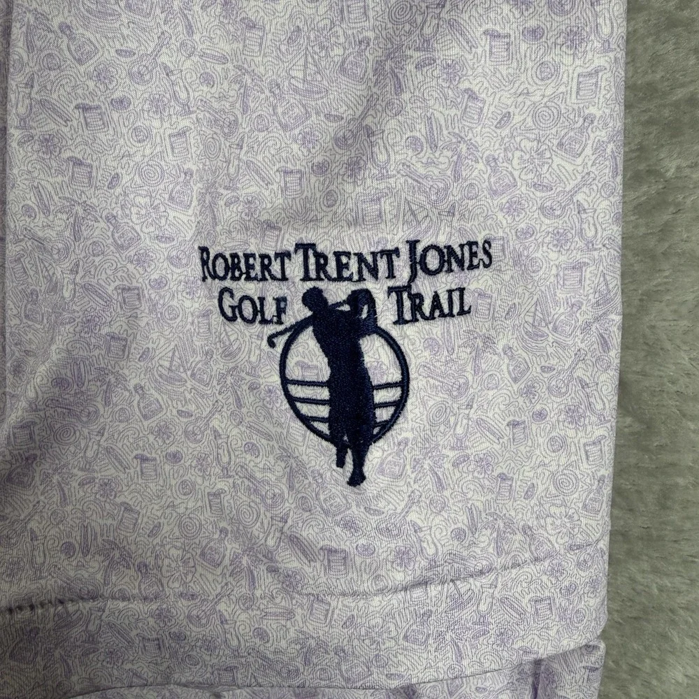 Peter Millar Summer Comfort Men's XL Purple/White Print Stretch Golf Polo Logo